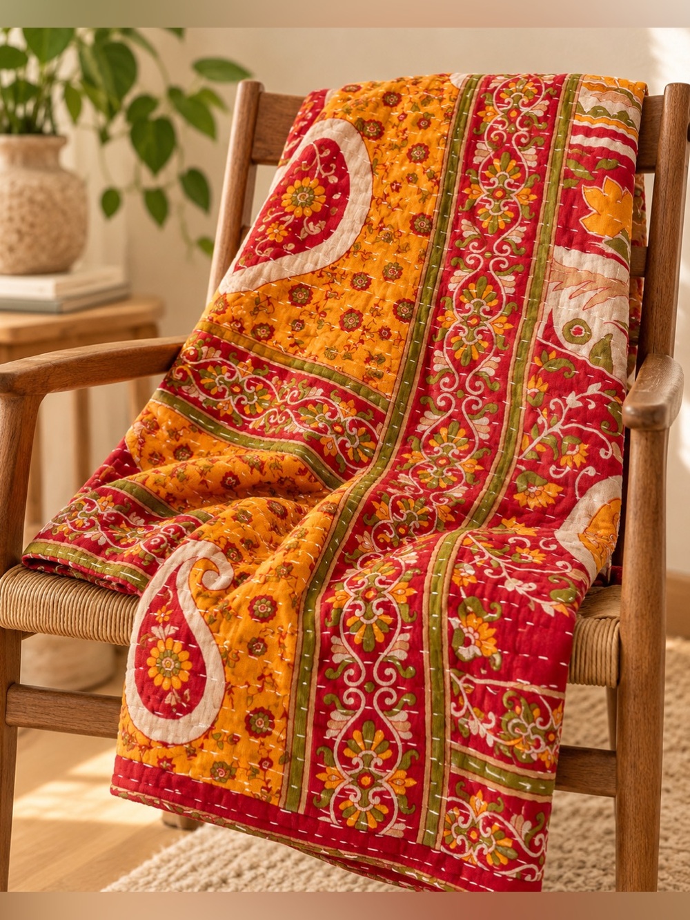 Handmade Indian Kantha Quilt – Twin – 100% Cotton